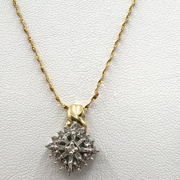 10K Gold Italy 20” Twisted Rope Chain w/ PGDA 10K Moissanite Cluster Pendant - Picture 3 of 16